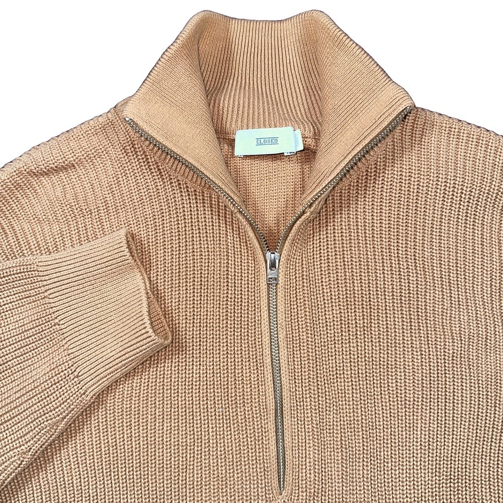 CLOSED Quarter Zip Fine Knit Pullover Men's Heavy Sweater Luxury Large Brown